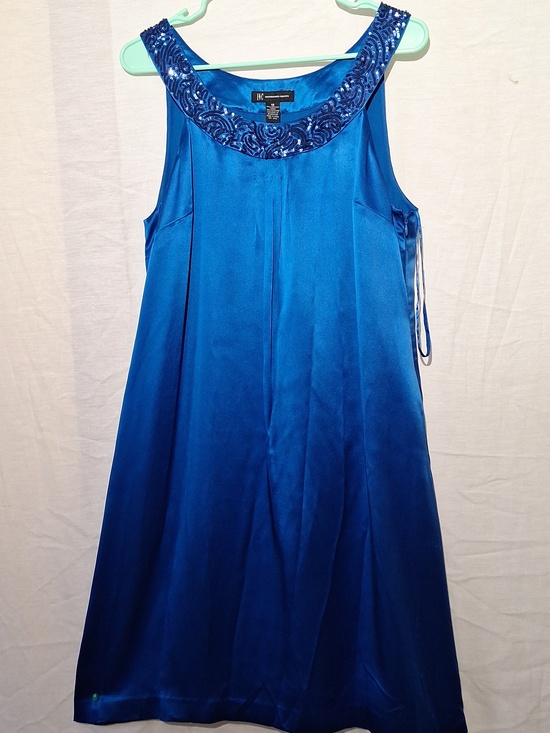 INC International Concepts Dresses & Skirts - INC Blue Silk Beaded Scoop Neck Sleeveless Shift Style Midi Dress, Sz 12, NWT